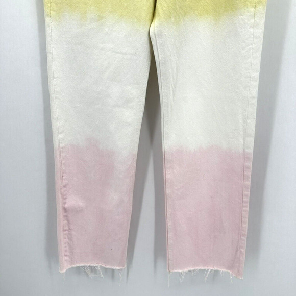 GRLFRND Mica Crop Straight Jeans Size 26 Raw Hem Pink Crush Dip Dyed Preppy Boho - Picture 9 of 11
